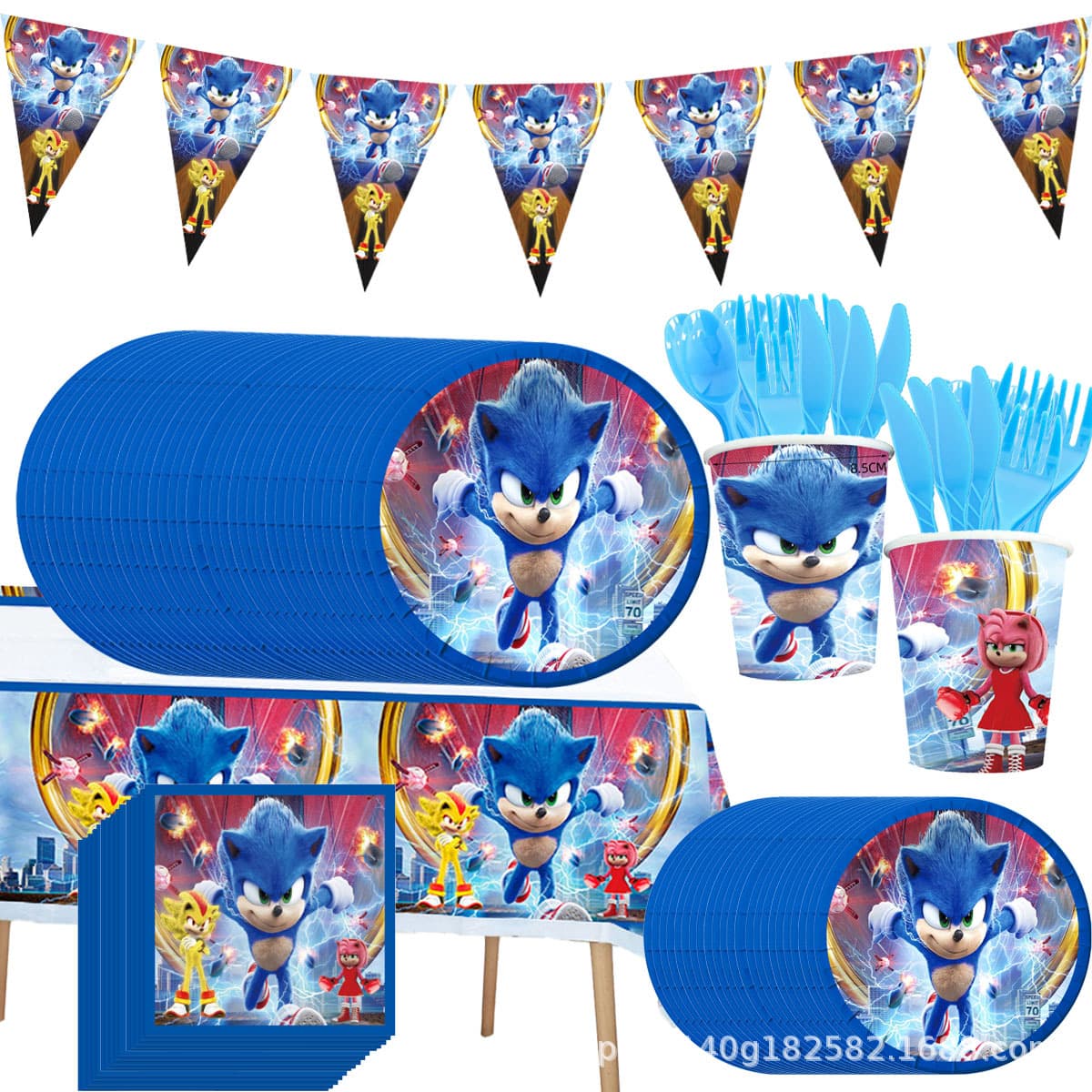 New Sonic Birthday Party Decoration Sonic Party Supplies Paper Tray Tissue Paper Cup Tablecloth Candy Box
