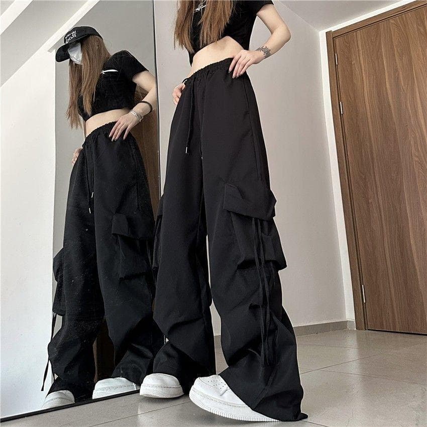Black Cargo Pants Women 2026 Fall New Petite Thin Loose Windproof Waterproof Mountaineering Plus Size Outdoor Pants