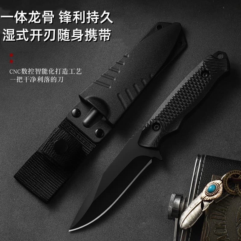 Outdoor Self-Defense Knife High Hardness Full Tang Camping Portable Rope Cutter Knife Household BBQ Meat Fruit Knife