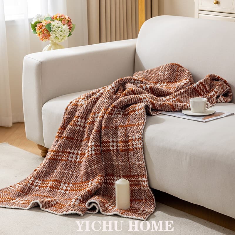 Nap Time Air Conditioning Blanket Nordic Style Office Half-Fleece Plaid Blanket Maillard Four-Season Blanket Sofa Throw Blanket