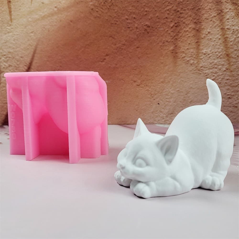 Stretching Cat Ornament Silicone Mold DIY Cement Plaster Ornament Silicone Mold W0730