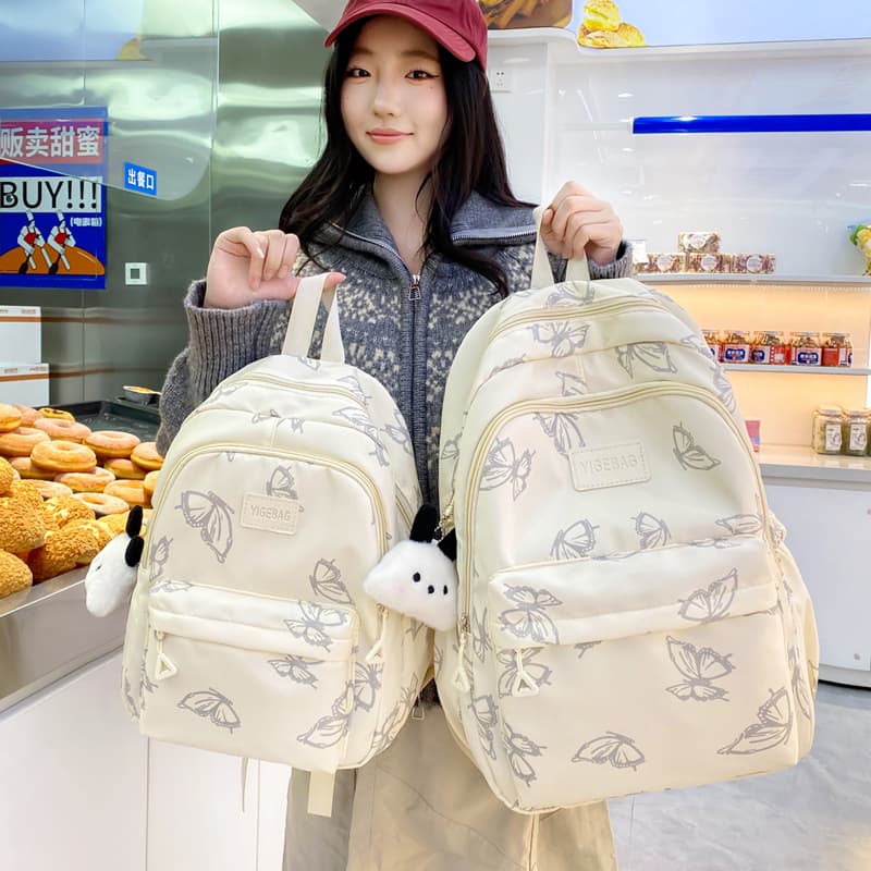 Japanese INS Style Backpack for Women Large Capacity Printed Butterfly Middle School Student Backpack Trendy Student School Bag for High School Girls