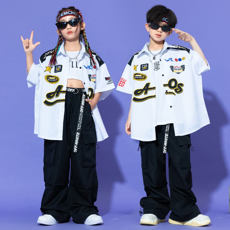 Children's Hip Hop Street Dance Costume, Trendy Streetwear for Kids, Girls Jazz Performance Outfit, Boys Motorcycle Style Hip Hop Set