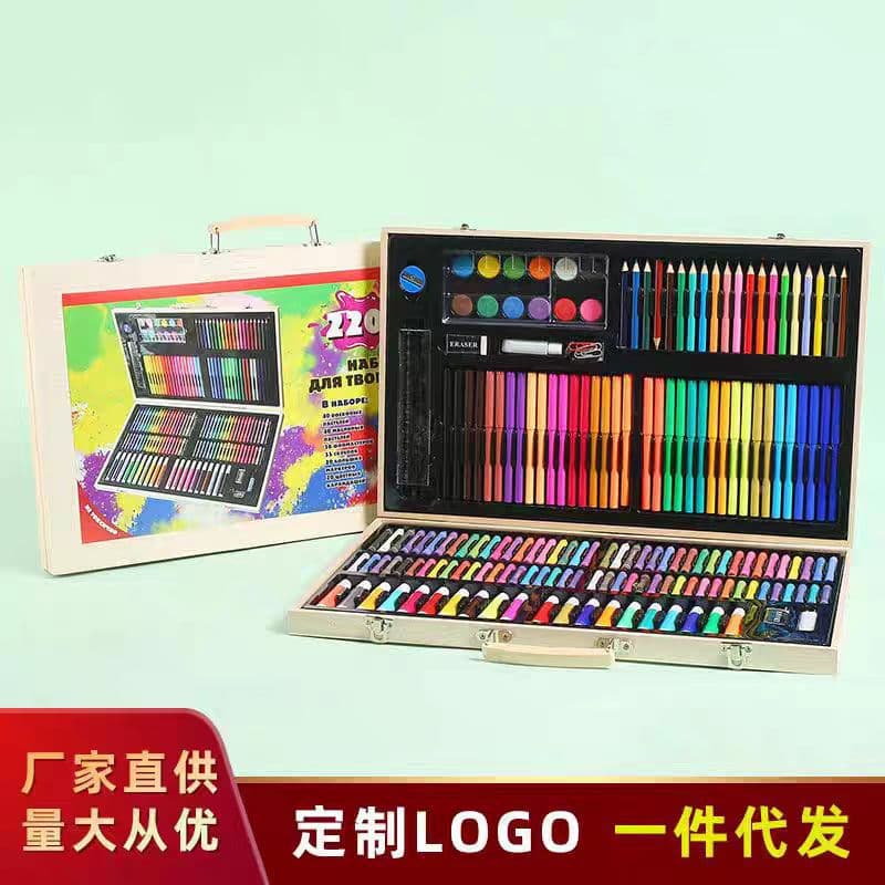 180 Wooden Box Paintbrush Watercolor Pen Wholesale Children Drawing Crayon Back-to-School 220 Color Pen Set Graffiti Export