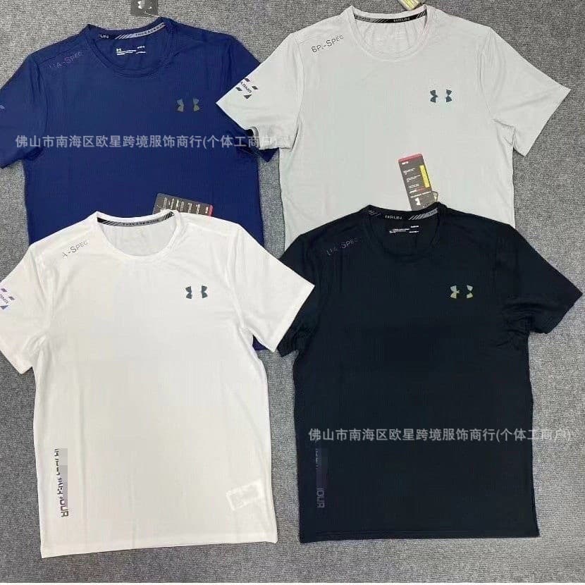 Round Neck Quick-Drying Ice Silk Short-Sleeved T-Shirt for Men in Summer Running and Fitness Breathable High-Elastic Sportswear T-Shirt for Men Ice Silk Quick-Drying