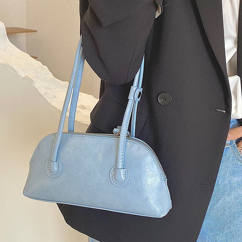 Women's Handbag Tote in Waxed Leather, Mini Crossbody Bag, Casual Candy Color Long Handle Shoulder Bag, Shell Bag