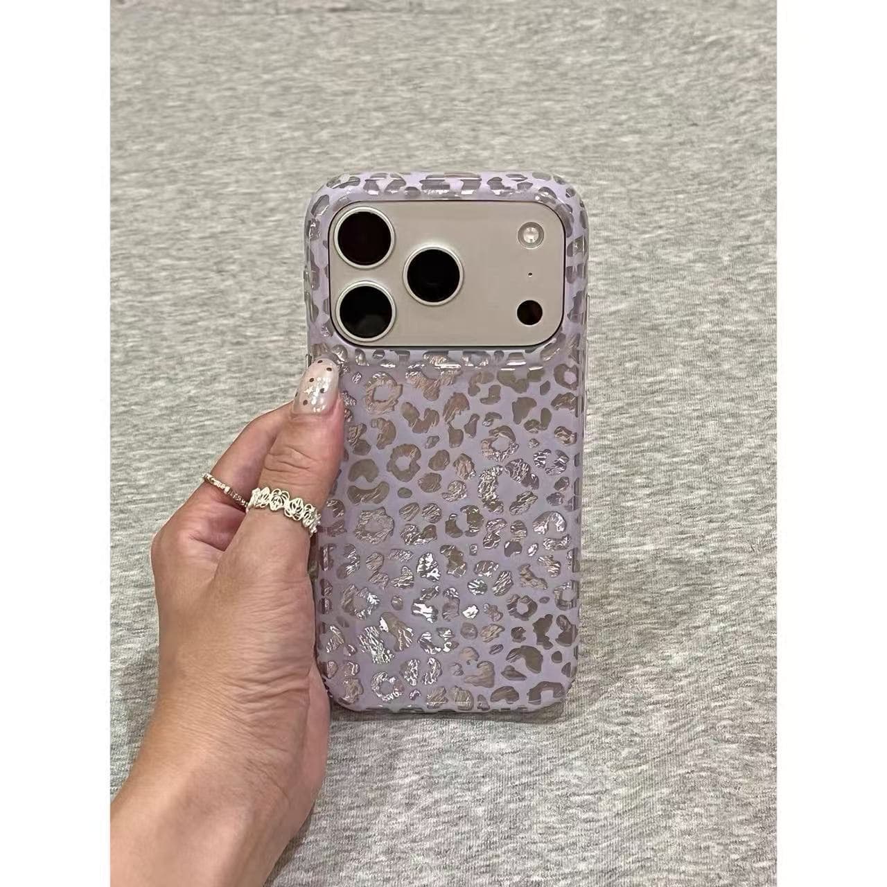 Sweet Girl Style Purple Foil Leopard Print Case for iPhone 17 Pro Max, Apple 16 Phone Case 15 New 14 Women