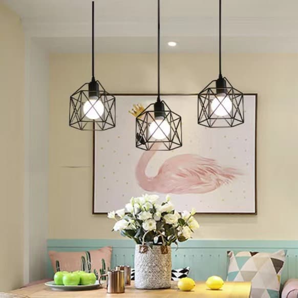Modern Minimalist Iron Art Bird Cage Ceiling Light Small Hexagon Indoor Stairway Corridor Restaurant Hallway Lighting Fixtures