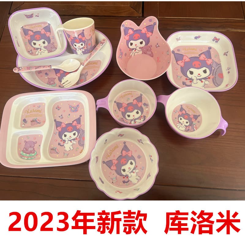 Kuromi Kids Tableware Cartoon Home Anti-Drop Anti-Scald Baby Plate Eating Bowl New Spoon Milk Cup