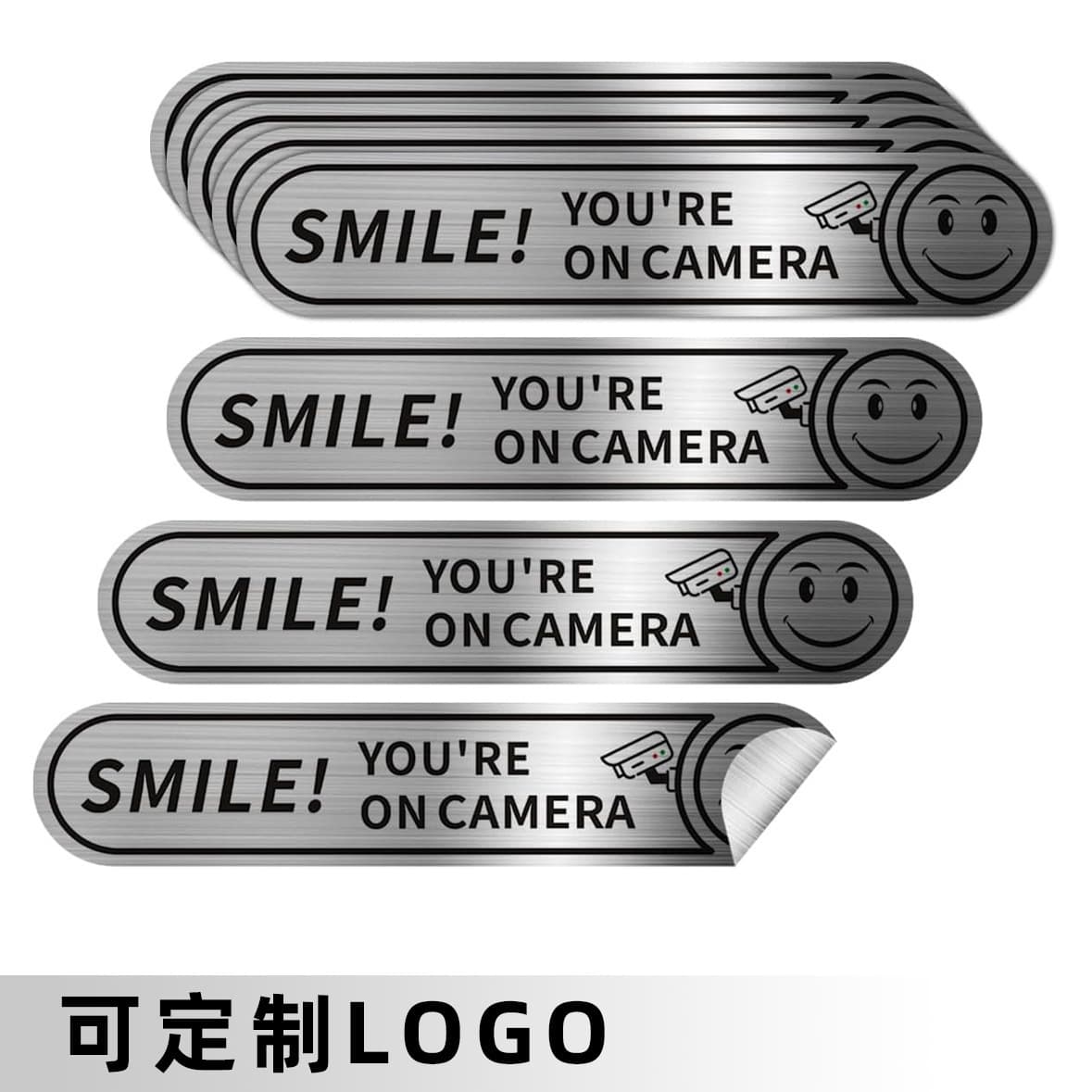 Brushed Silver 24-Hour Video Surveillance Sign Sticker Smile You Are on Camera Car Sticker