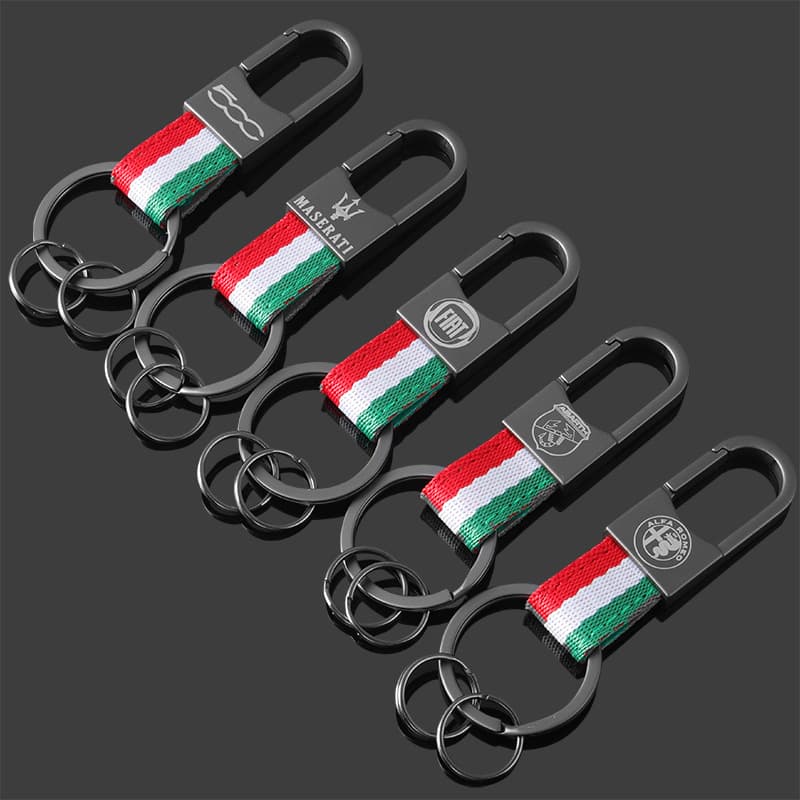 Alfa Romeo Fiat Abarth Maserati Nylon Webbing Car Emblem Metal Keychain