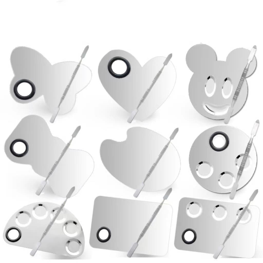 Wholesale Stainless Steel Foundation Nail Art Palette Ring Mixing Board Metal Mixing Stick