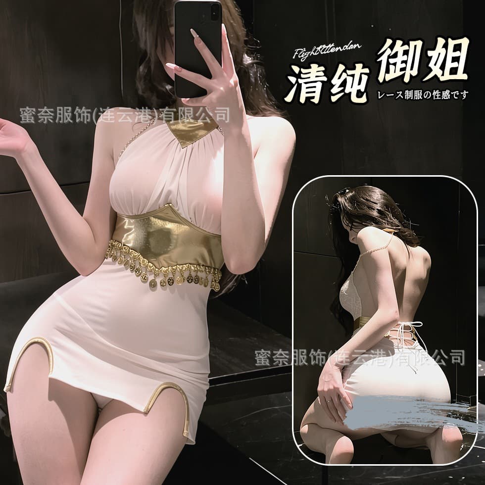 Minai Lingerie Sexy Pure Desire Greek Goddess Bodycon Dress Sheer Gold Foil Backless Flirt Battle Robe 636#