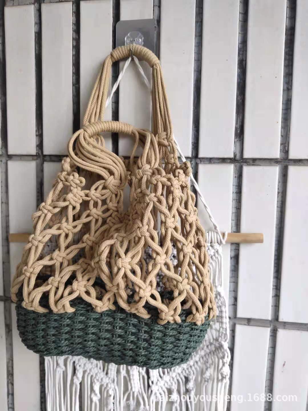 Ins Popular Mori Girl Style Artistic Small Fresh Handmade Cotton Thread Bag Retro Shoulder Bag Braided Women's Bag Straw Bag