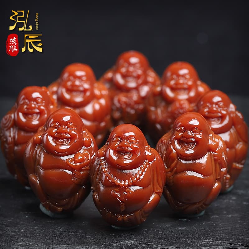 Jade-like patina, olive pit carving bracelet with eight auspicious beasts, Maitreya Buddha, large seed olive pit carving, antique collectible for men and women.