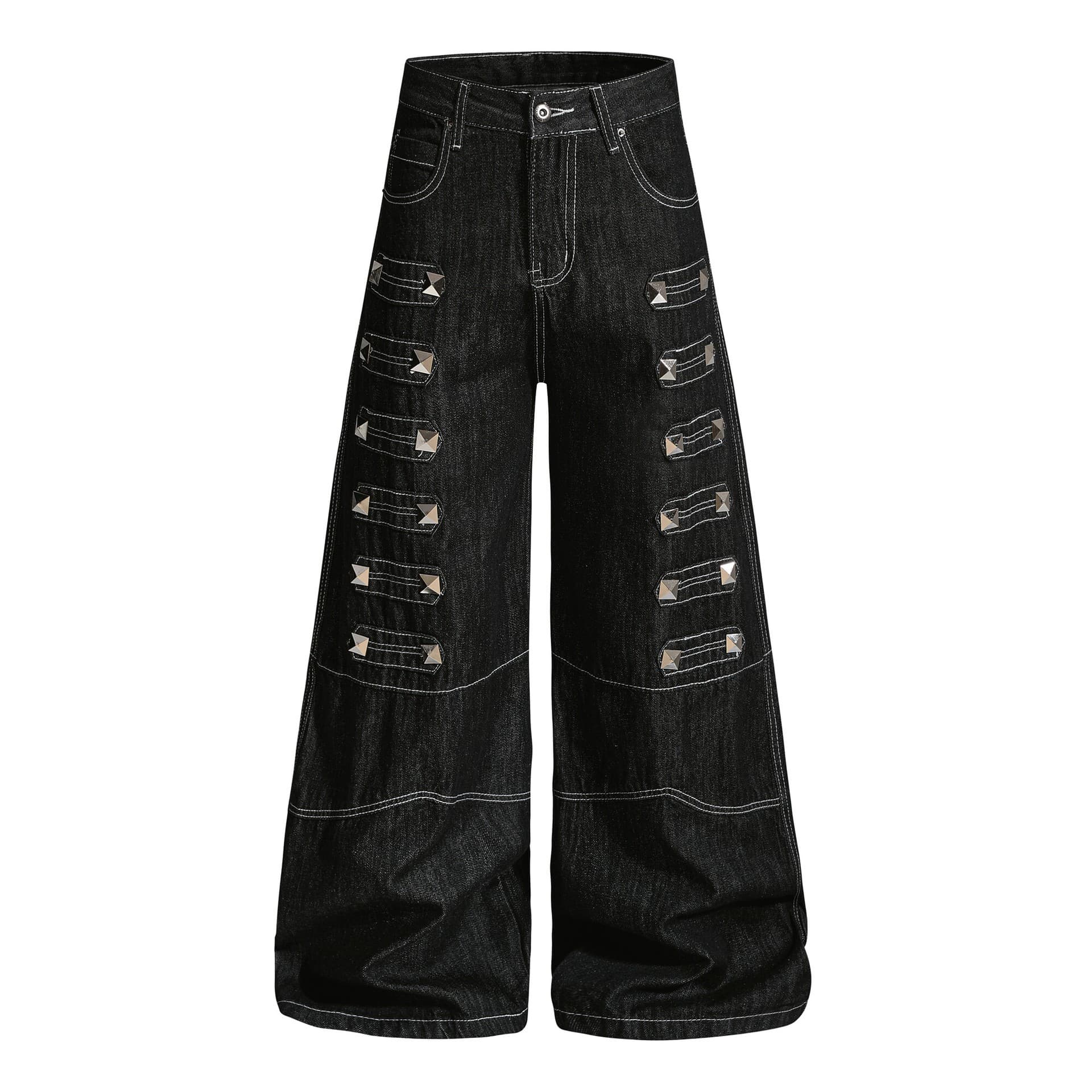 Cross-border Exclusive American Heavy-duty Rivet Visible Stitching Raw Denim Jeans Unisex Y2K Punk Flared Pants