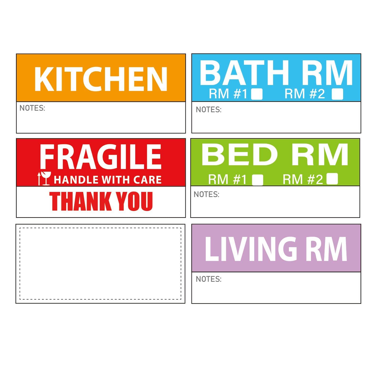 42x90mm large household moving labels for apartments, 6 different colors