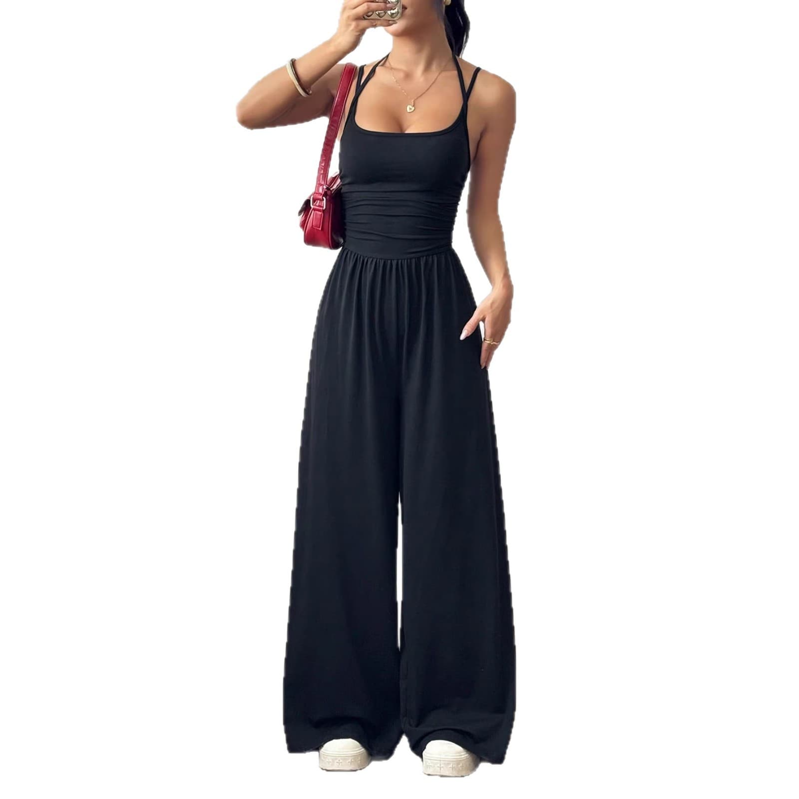 Amazon EU-US Cross-Border 2026 Summer New Women's Casual Wrap Jumpsuit, Fashionable Loose Wide-Leg Pants