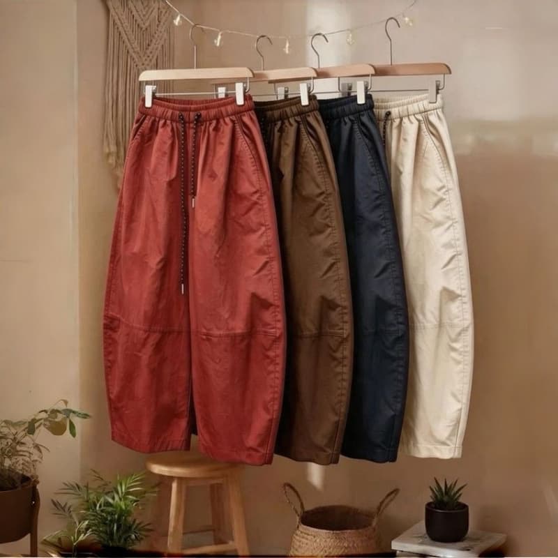Lazy Style Simple Design Solid Curved Leg Pants for Women, Summer New Loose Casual Versatile Cropped Trousers for Petite