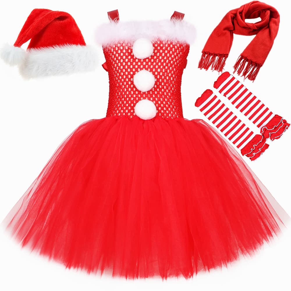 New Christmas Children's Clothing European and American Girls Mesh Princess Dress Santa Claus Dress Costume Set