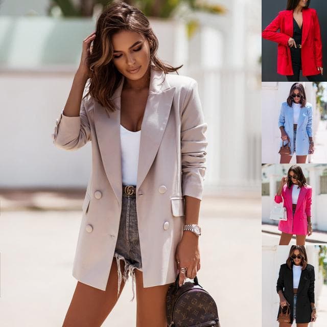 2022 independent station wish Amazon explosions autumn and winter long sleeve double-breasted suit collar coat women's clothing