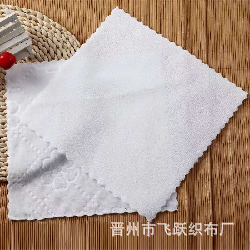 Fine fiber white square towel, embossed small square towel, white small square towel for wet wipes, hotel small white towel