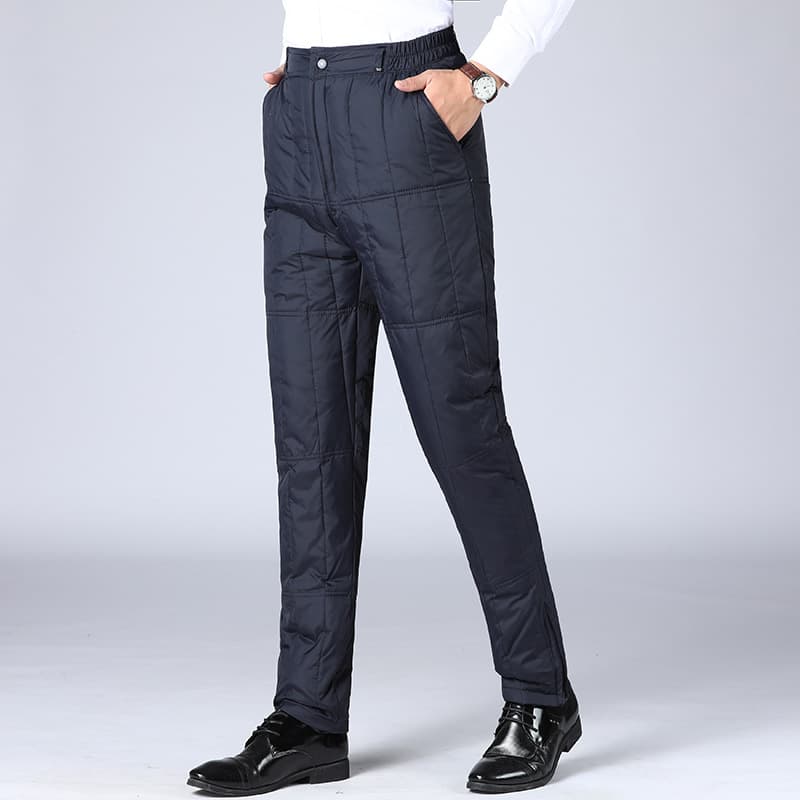 Winter new middle-aged and elderly down silk pants, men's indoor and outdoor wear high-waist thickened warm windproof long pants factory direct.