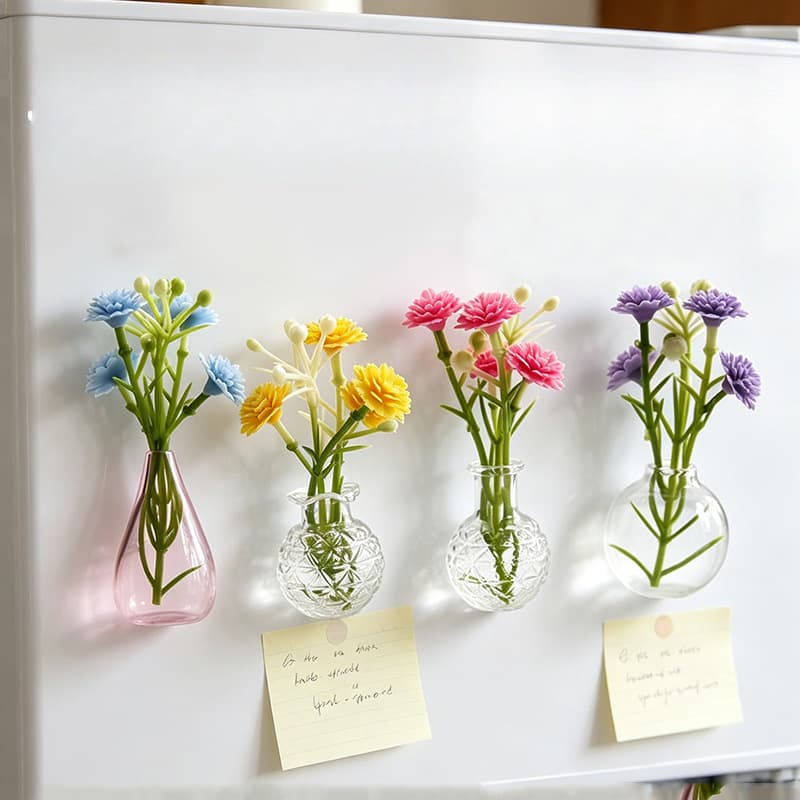 Amazon DIY Craft Fridge Decoration Accessories Gift Flower Mini Vase Fridge Magnet Miniature Glass Bottle Wholesale