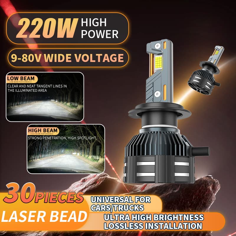 Cross-border Car Decoder Three Copper Tube High Power 220W Car LED Headlight Upgrade H1 H7 H4 H11 9005