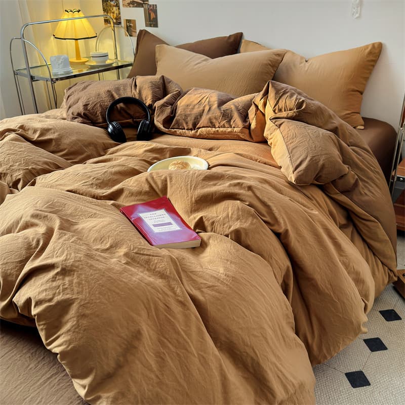 Cross-border Amazon Taiwan bed sheet set, skin-friendly, soft and cozy washed cotton fitted sheet and flat sheet, 3-4 piece set, factory wholesale