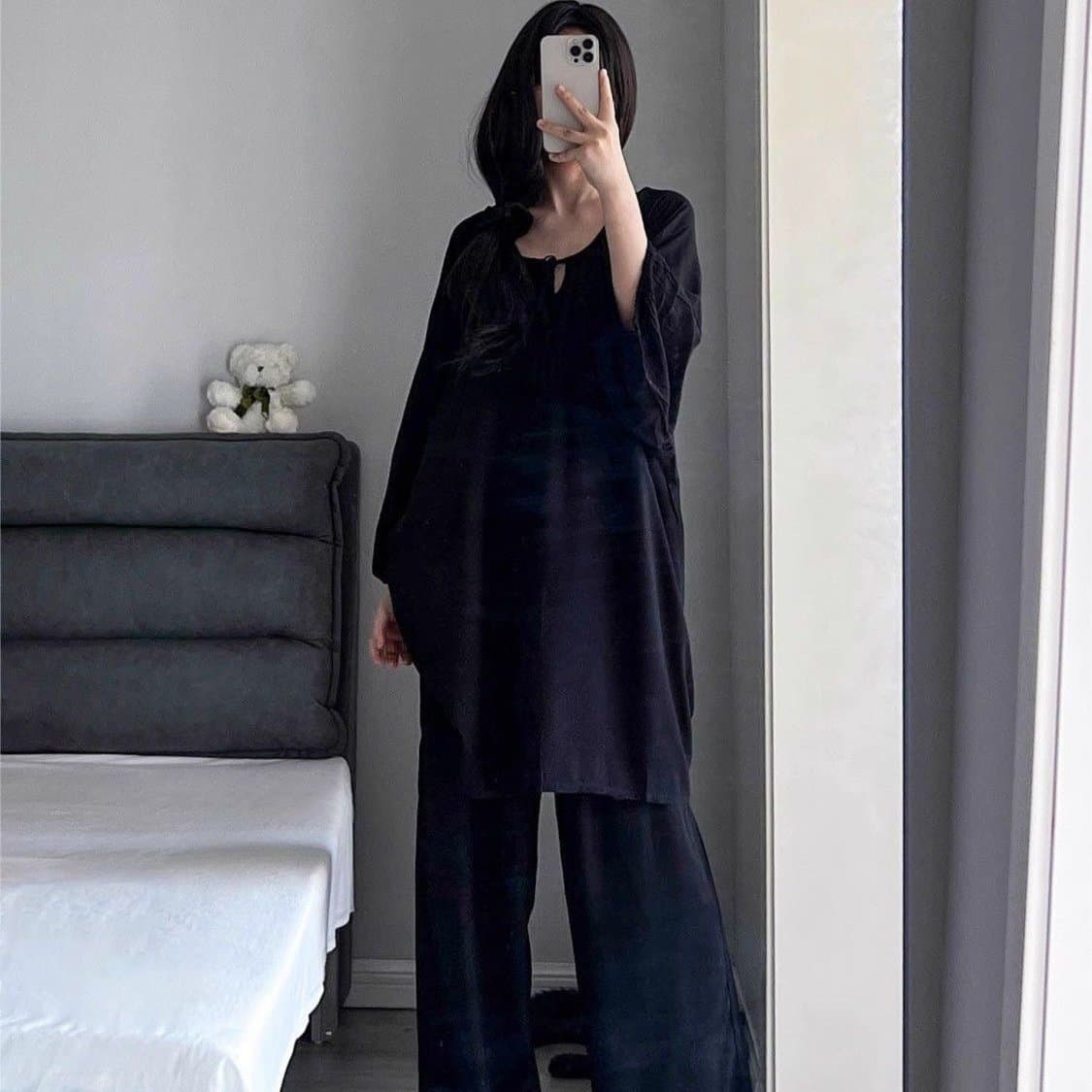 Premium Loose Casual Cloud Pajamas for Women, Three-Quarter Sleeve Long Pants, Wearable Outdoors Loungewear Set, Plus Size