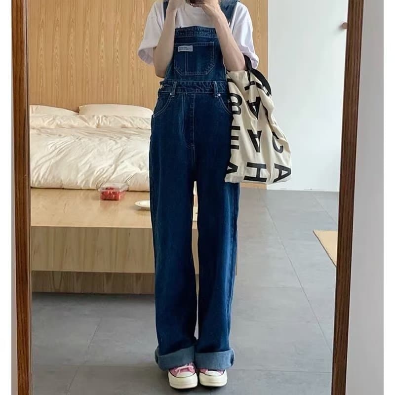 Denimbib Women's High-Waisted Loose-Fit Straight-Leg Jeans New Spring/Autumn 2024 Slimming Bell Bottoms With Drawstrings