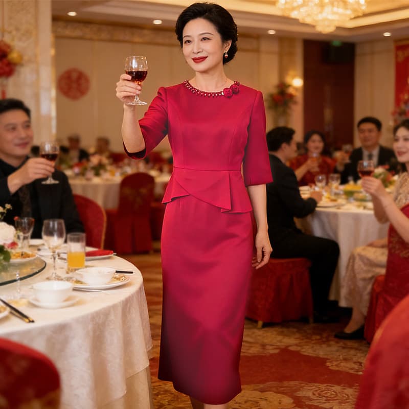 Mother of the Groom Wedding Banquet Dress, Elegant Red Cheongsam, Slimming and Flattering, Graceful and Luxurious Outfit for Mothers
