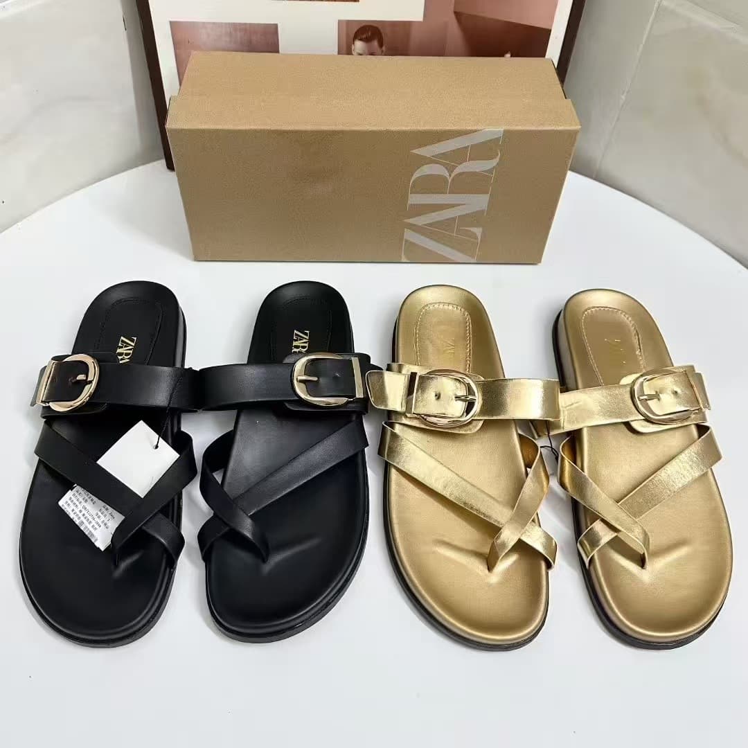 za2025 women's sandals 2025 autumn new set of flat toe flat-strap slippers shoes Amazon
