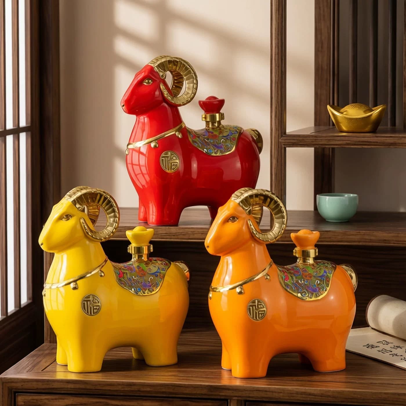 Jingdezhen Ceramic Zodiac Sheep Shaped Empty Wine Bottle 3 Jin Gift Box Set Home Wine Decanter Ornament Sealed Wine Jar Gift