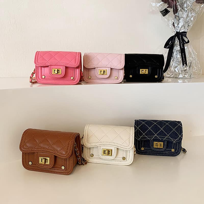 New Autumn/Winter Kids' Bags, Small-Fragrance-Style Diamond Quilted Chain Bags, Princess Runway Crossbody Bags for Girls, Lipstick Bags, Women's Bags