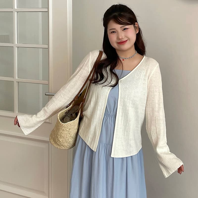 Plus Size V-Neck Casual Cardigan for Women 2026 Spring/Summer Loose Knit Jacket for Plus Size 23767