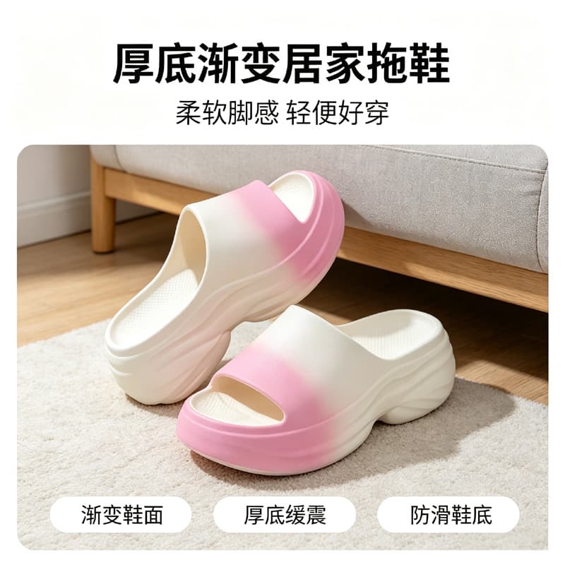 Thick Sole Elevator Slippers for Women Summer Outdoor New Style Fashion Cloud-Like Gradient Slippers Factory Wholesale