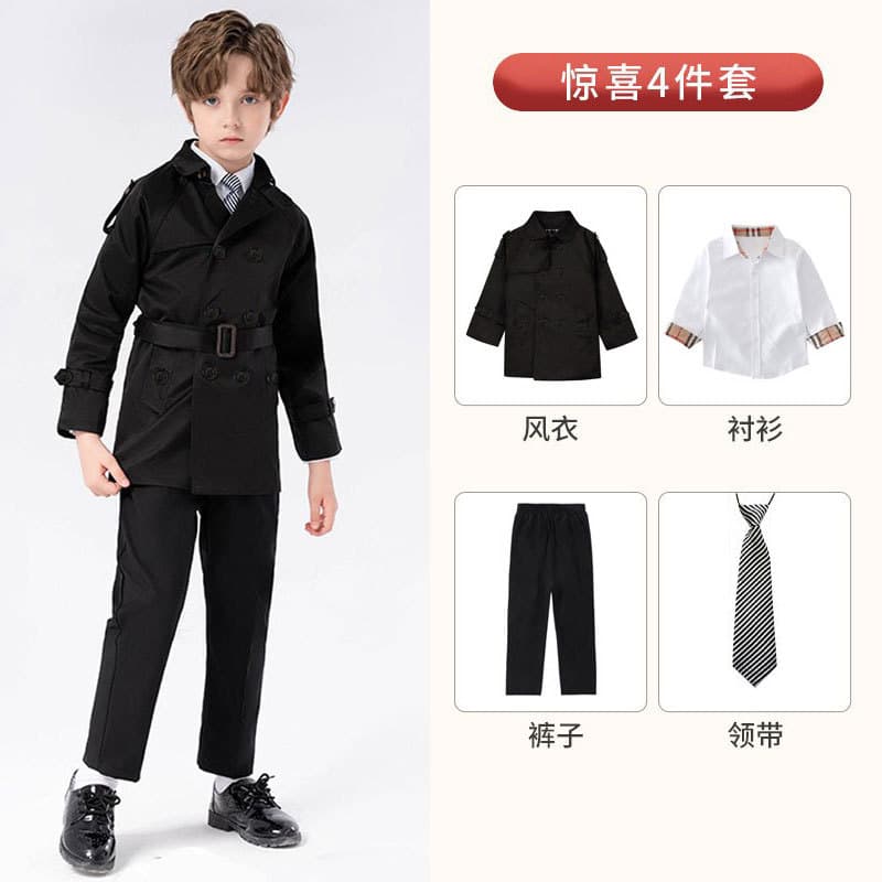 Children's Trench Coat School Uniform Set British Style Boys Trench Coat Primary and Middle School Class Uniform Kindergarten Uniform Suit Performance Costume