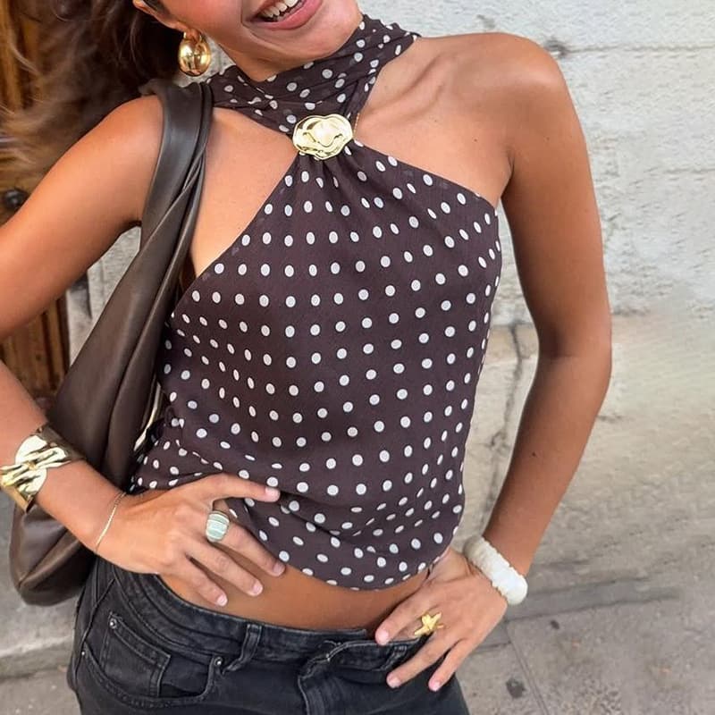 Summer Tube Top Crop Halter Vest 2025 New Cross-border Polka Dot Print Top