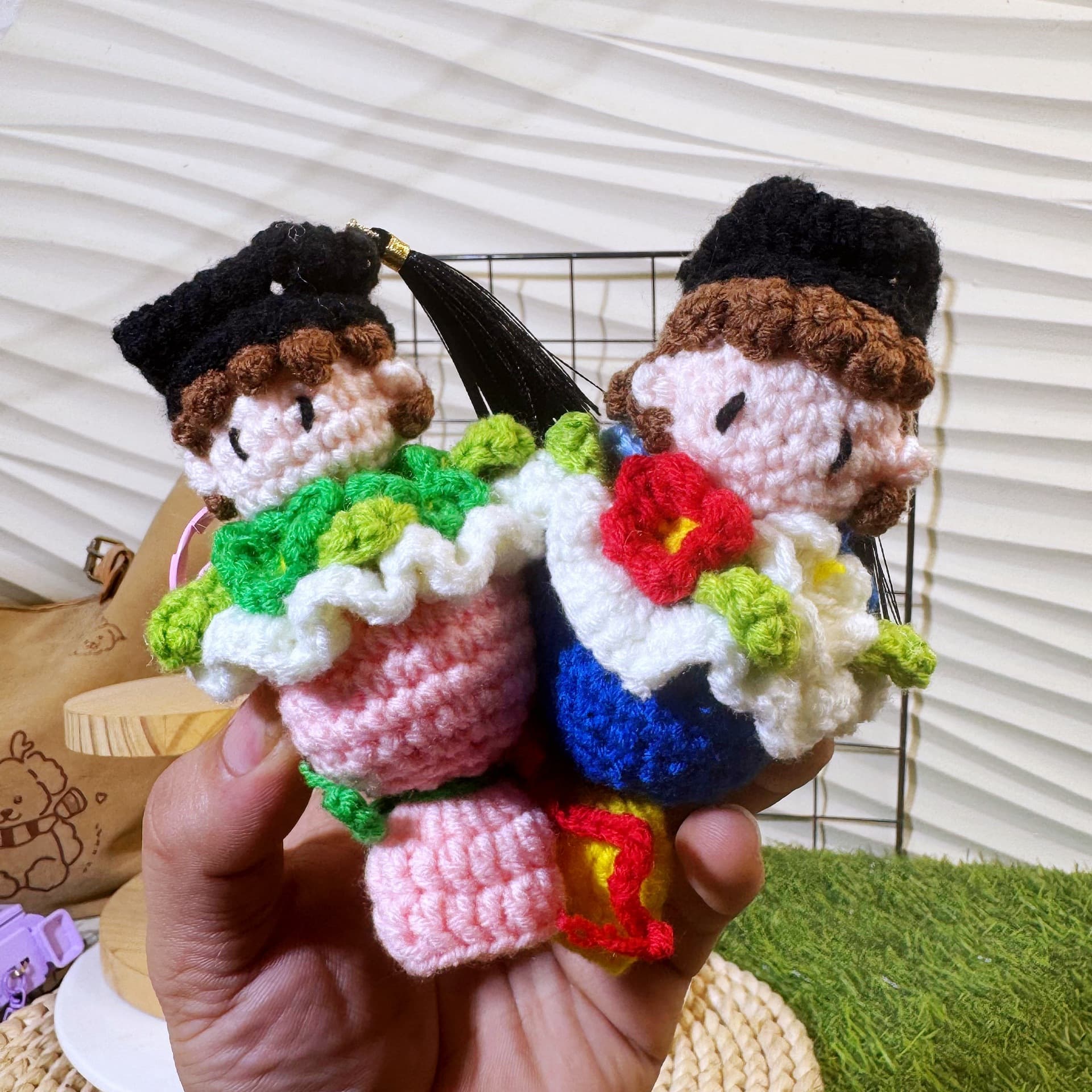 Handmade Crochet Cute Plush Doll Keychain Pendant for Women's Bag Decoration Small Accessory Gift
