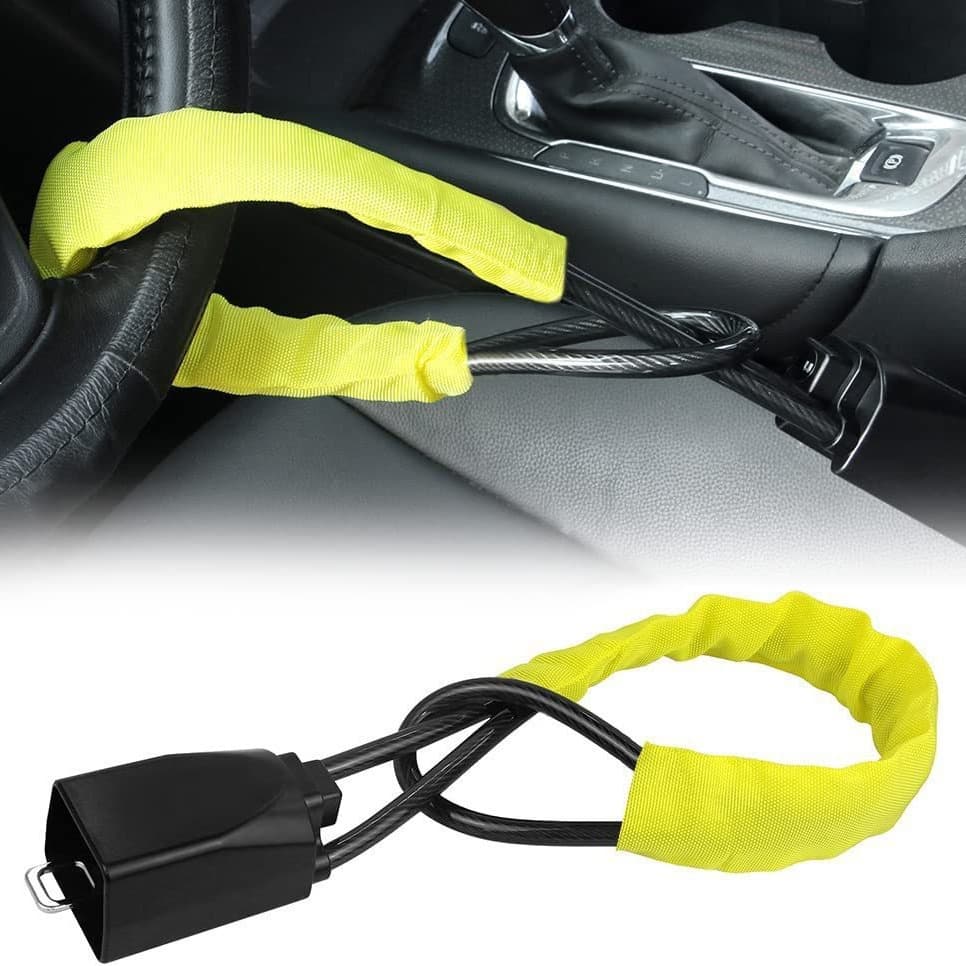 Amazon's new hot-selling car steering wheel lock with safety buckle lock and wire rope.
