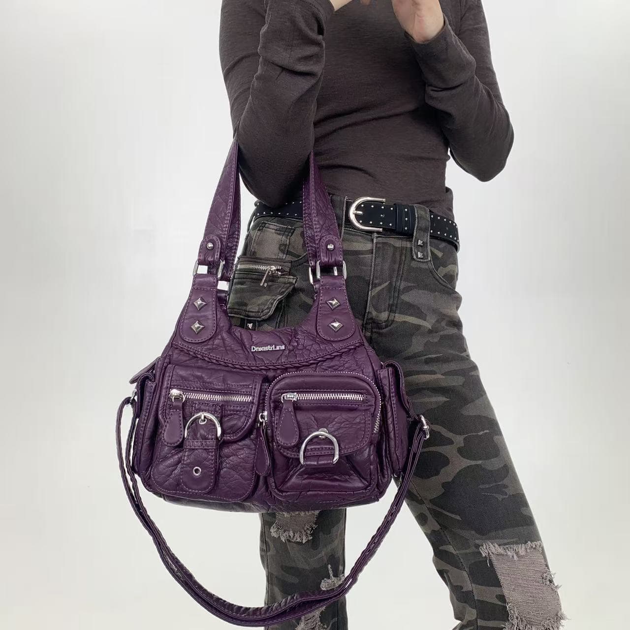 Cross-border exclusive supply of Y2K hot girl retro multi-pocket tote bag Millennium hot girl street personality shoulder bag