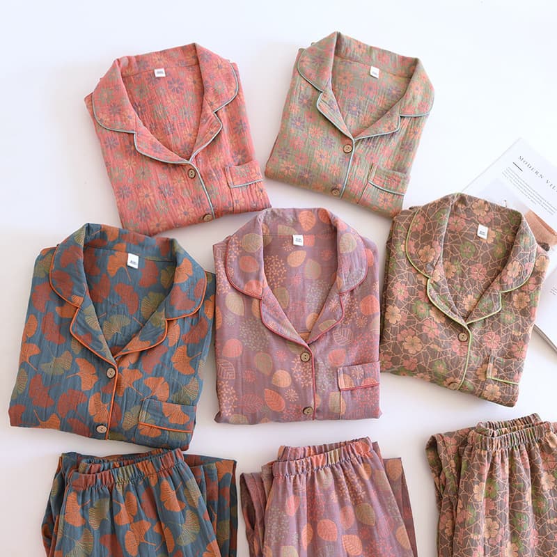 Women's Spring/Autumn Cotton Long Sleeve Jacquard Sleepwear Set Cardigan Homewear Women's Home Clothing