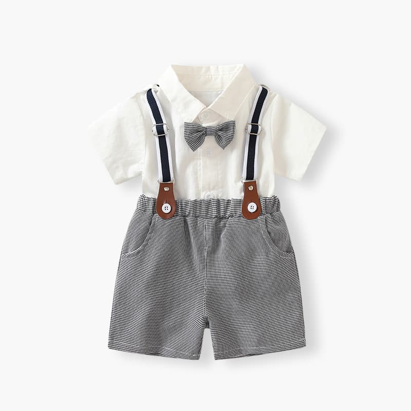 Korean Style Children's Summer Outfit Two-Piece Set White Short Sleeve Shirt And Shorts Gentleman Look Ideal for Parties And Occasions