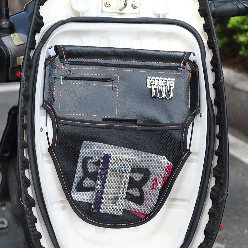 Motorcycle Storage Bag Electric Vehicle Multi-Functional Organizer with Keychain Wallet PU Leather Seat Bag