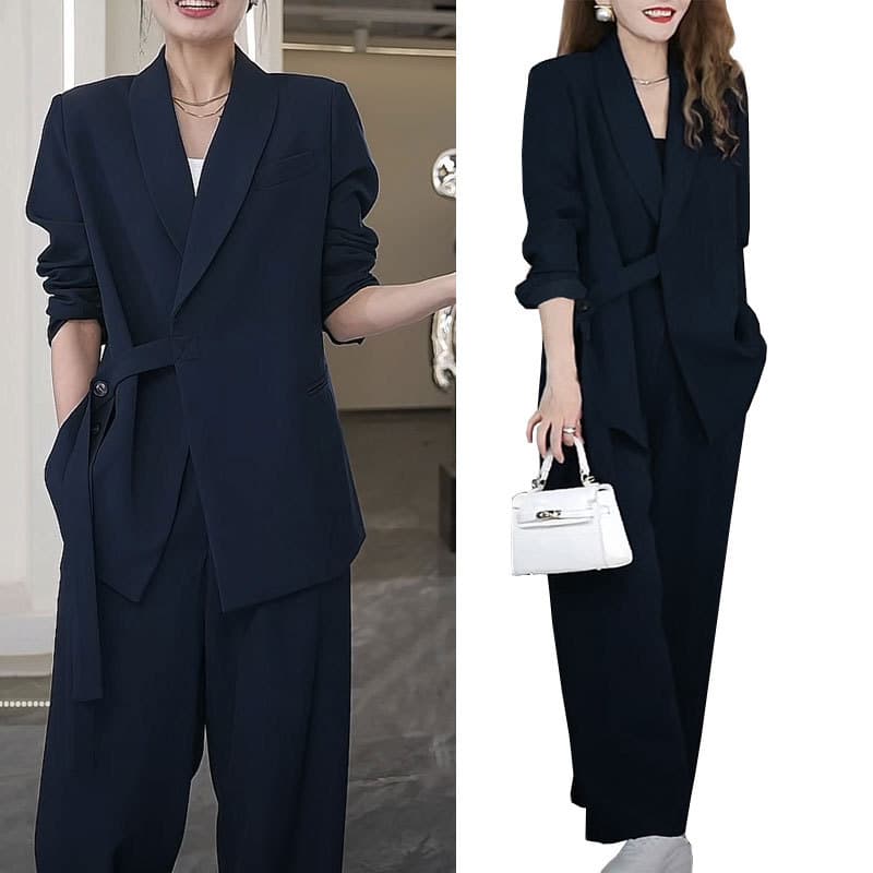 New Plus Size Women's Suit Set Loose Blazer Casual Wide Leg Pants Two-Piece Set [2306]
