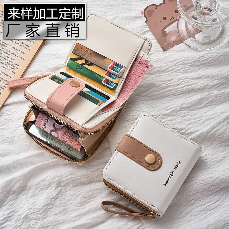 Cross-border simple cute kitten Japanese style ladies buckle coin bit portable strap female multi-functional short wallet