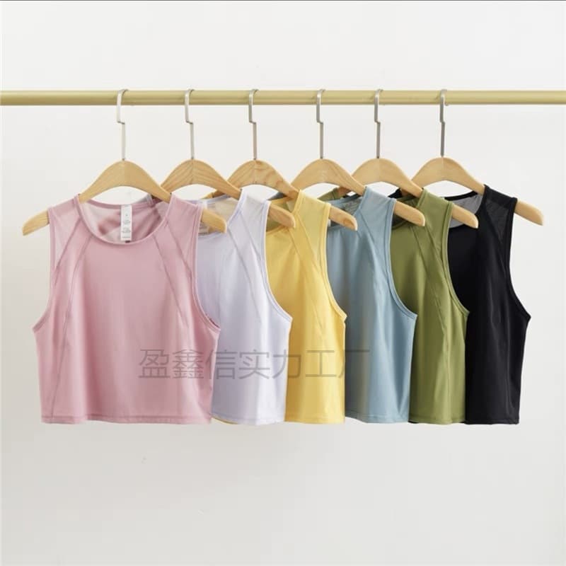 Women's Short Yoga Vest Top Summer New Sleeveless Mesh Cutout Quick-Dry Loose Sports Top