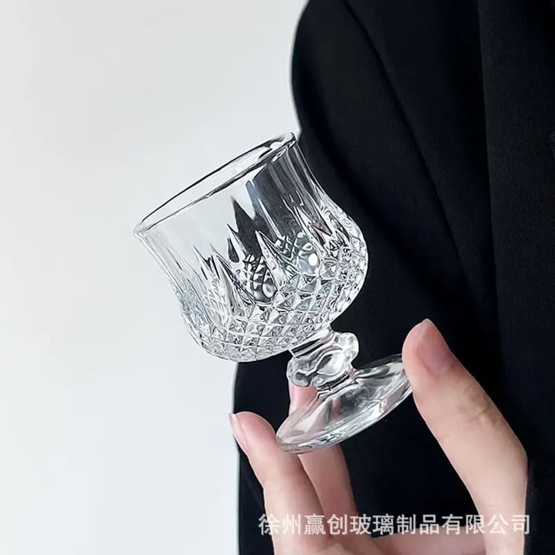Wholesale Vintage Baijiu Shot Glass Mini Goblet Engraved One Liang Small Cup 50ml Home Glass